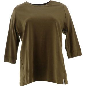 NWT DENIM & CO. ESSENTIALS 3/4 SLEEVE TUNIC SAFARI OLIVE GREEN XXS